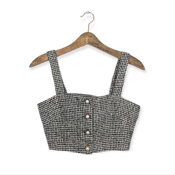 Fashion Union Tops - NWT Fashion Union Black & White Tweed Button Front Bustier Crop Top